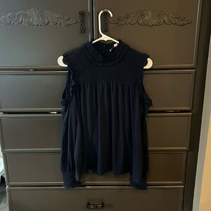 LOFT Midnight Blue Blouse with Ruffle Detail